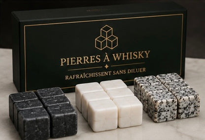 Lot de 6 pierres à whisky en granit – Glaçons réutilisables