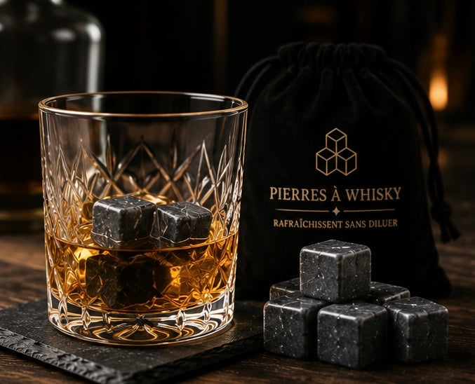 Lot de 6 pierres à whisky en granit – Glaçons réutilisables