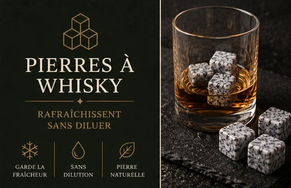 Lot de 6 pierres à whisky en granit – Glaçons réutilisables