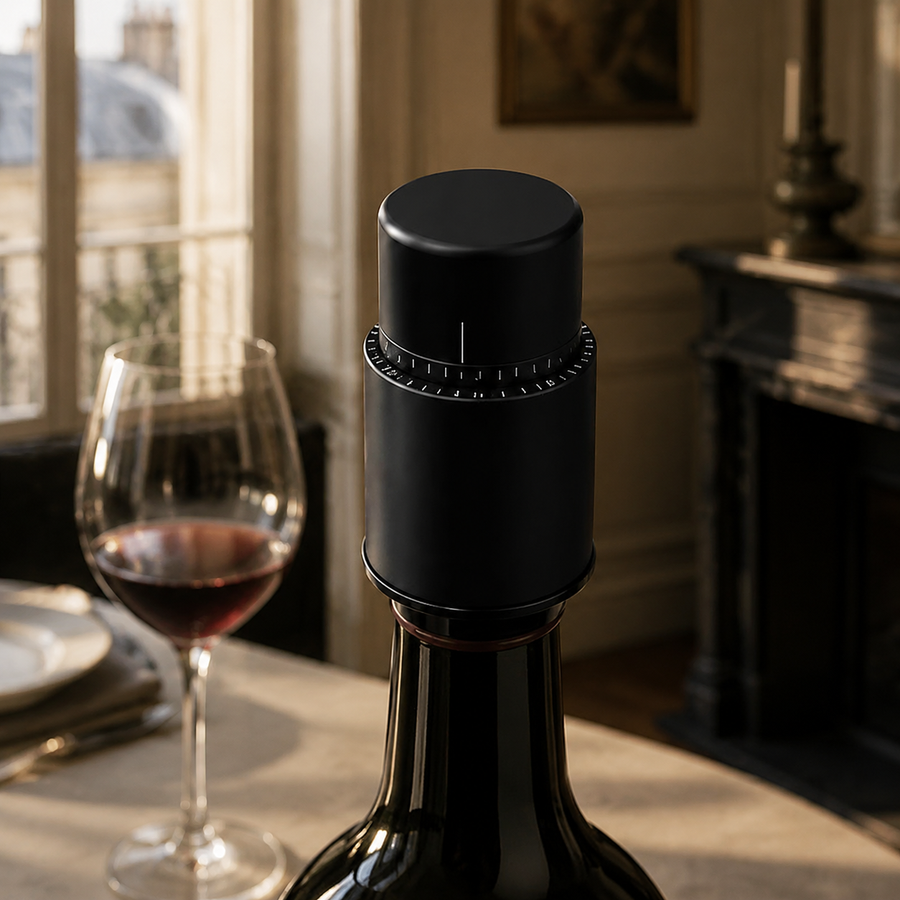 Bouchon sous vide installé sur une bouteille de vin